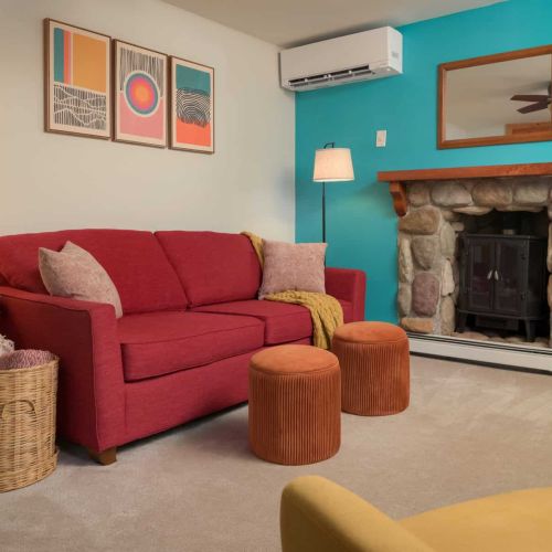 Bright, colorful, and full of character, the living room offers a cozy place to relax any time of year.