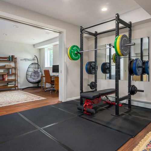 No need to skip a workout -– our home gym is stocked and ready to support your wellness routine, right here on site.